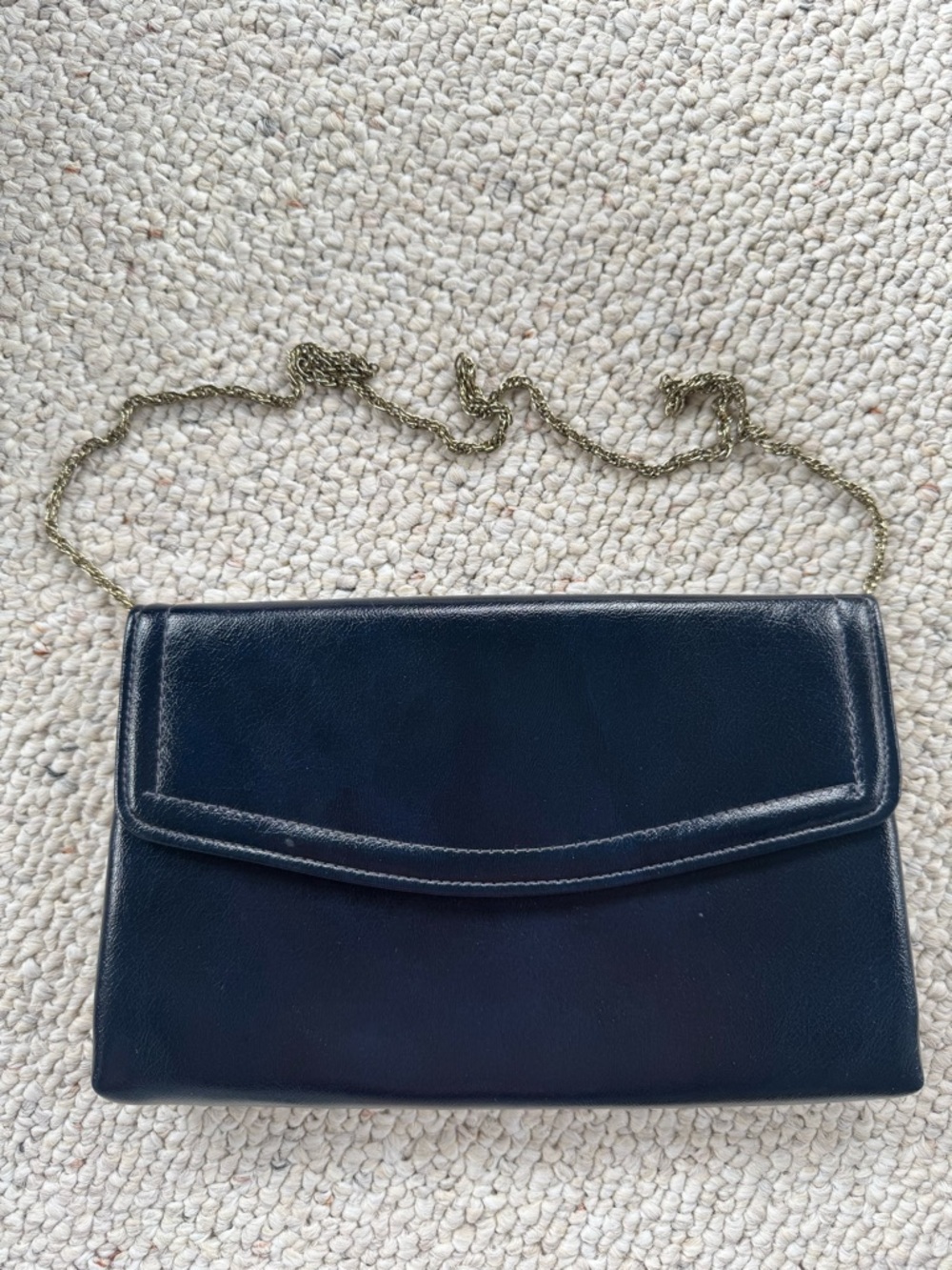 Vintage Patent Leather Ralph Lauren Purse Clutch Navy Blue Gold Chain